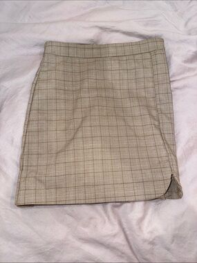 YesStyle Beige Plaid Mini Skirt with Side Notch